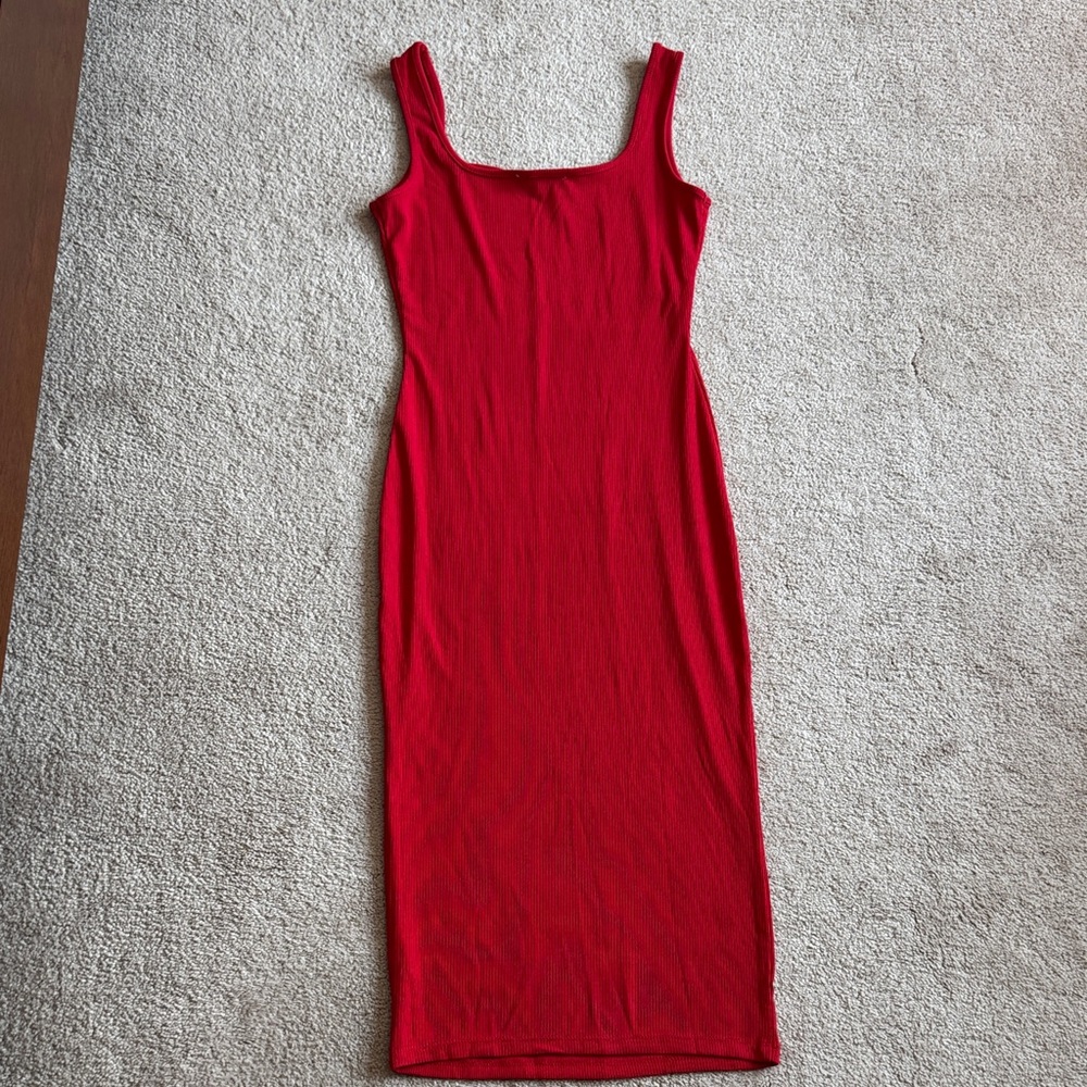 Red Ribbed Tank Midi Dress - Picture 4 of 4